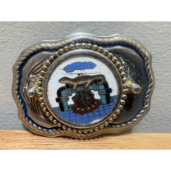 Accessories - Vintage Native American Style Metal Belt Buckle Inlaid Design